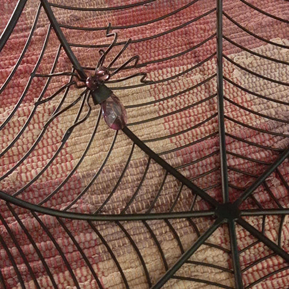 Halloween Black Metal Spider Web Basket With Purple Jewelled Spider